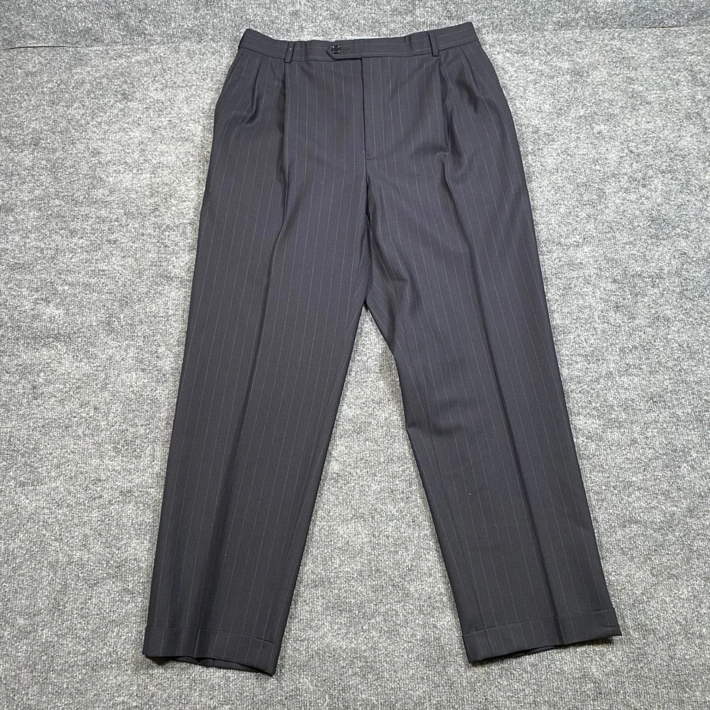 Brooks Brothers 346 Mens Pinstripe Pleated Cuffed Wool Stretch Dress Pants 40x31
